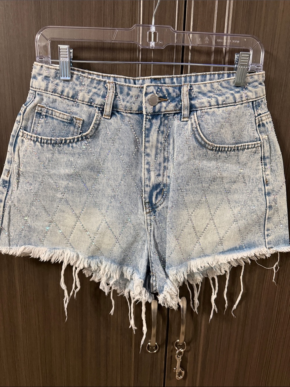 SHEIN Light Blue Sparkle Distressed Denim Shorts - Picture 1 of 8
